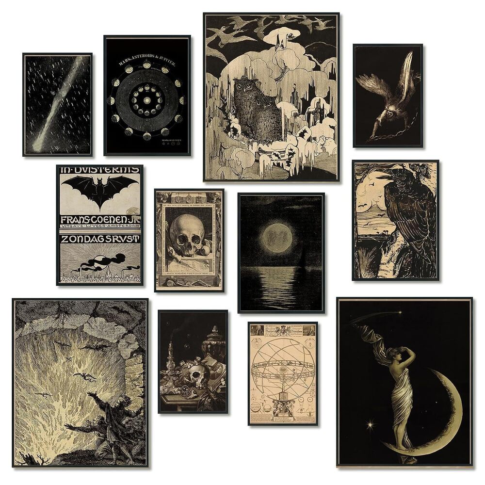 12PCS Gothic Decor | Dark Academia Wall Art Posters, Moody Grunge Room